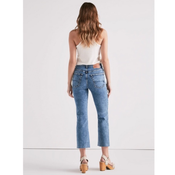 Lucky Brand Embroidered Jeans 8 High Rise Straight Crop Raw Hem Boho Aztec Geo - Picture 3 of 10